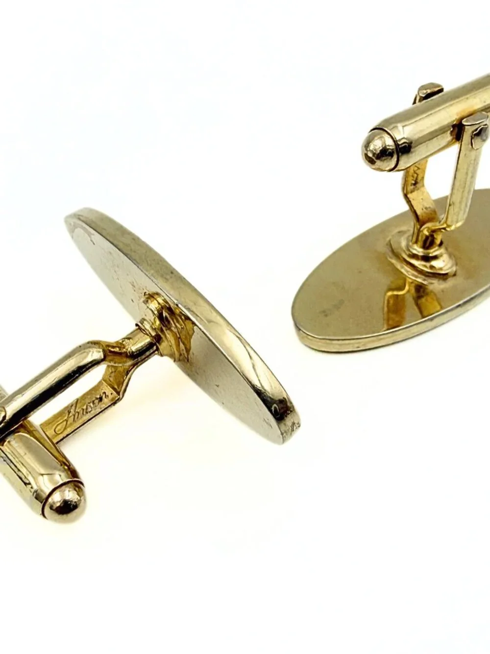 Anson Signed Damascene Toledo Vintage Elongated Gold Plated Cufflinks